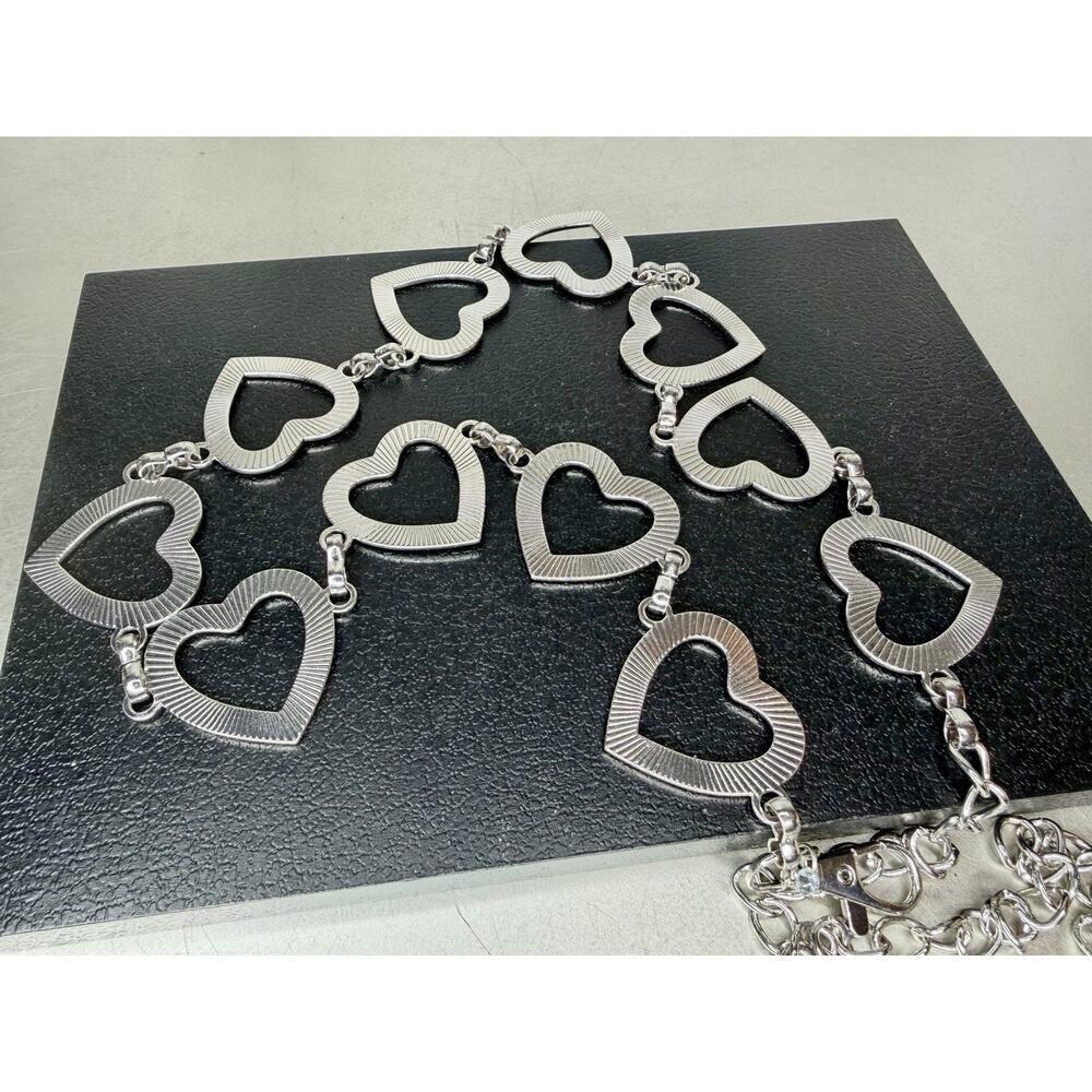 Silver Tone Hearts Chain Link Belt Heart Kawaii OS 45in Length